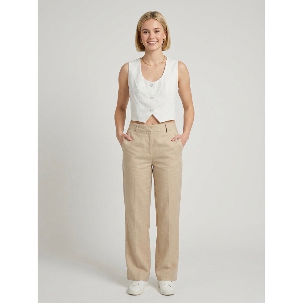Commense White Cropped Waistcoat Vest Button Front V-Neck Sleeveless Top Small